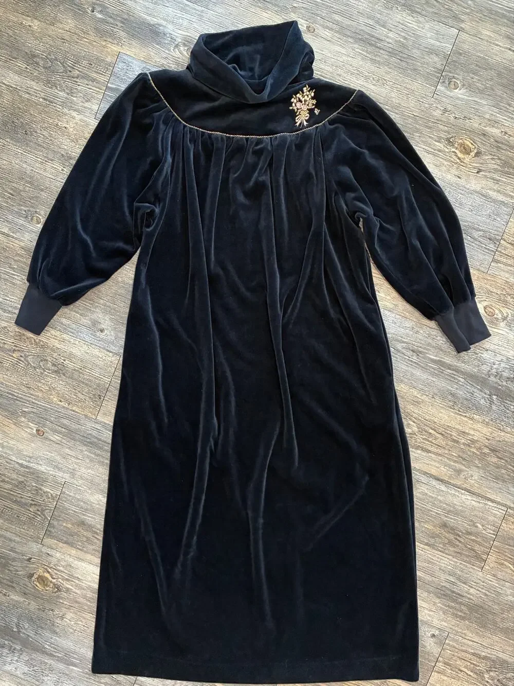 VTG Christian Dior Velour Luxury Loungewear Floral Embroidery Navy Blue Large